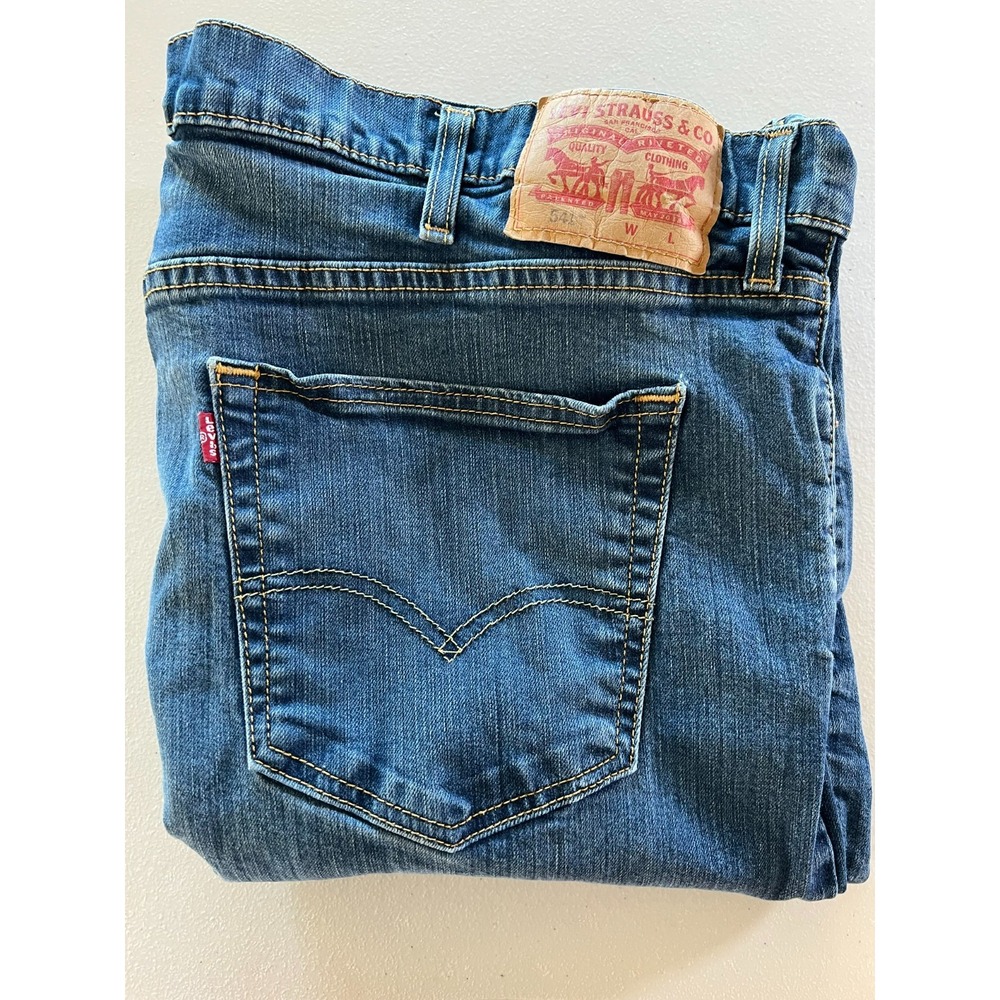 Levis 541 Athletic Taper Men 46x34 (Fits 42x31) Medium Wash Blue Jean Whiskering